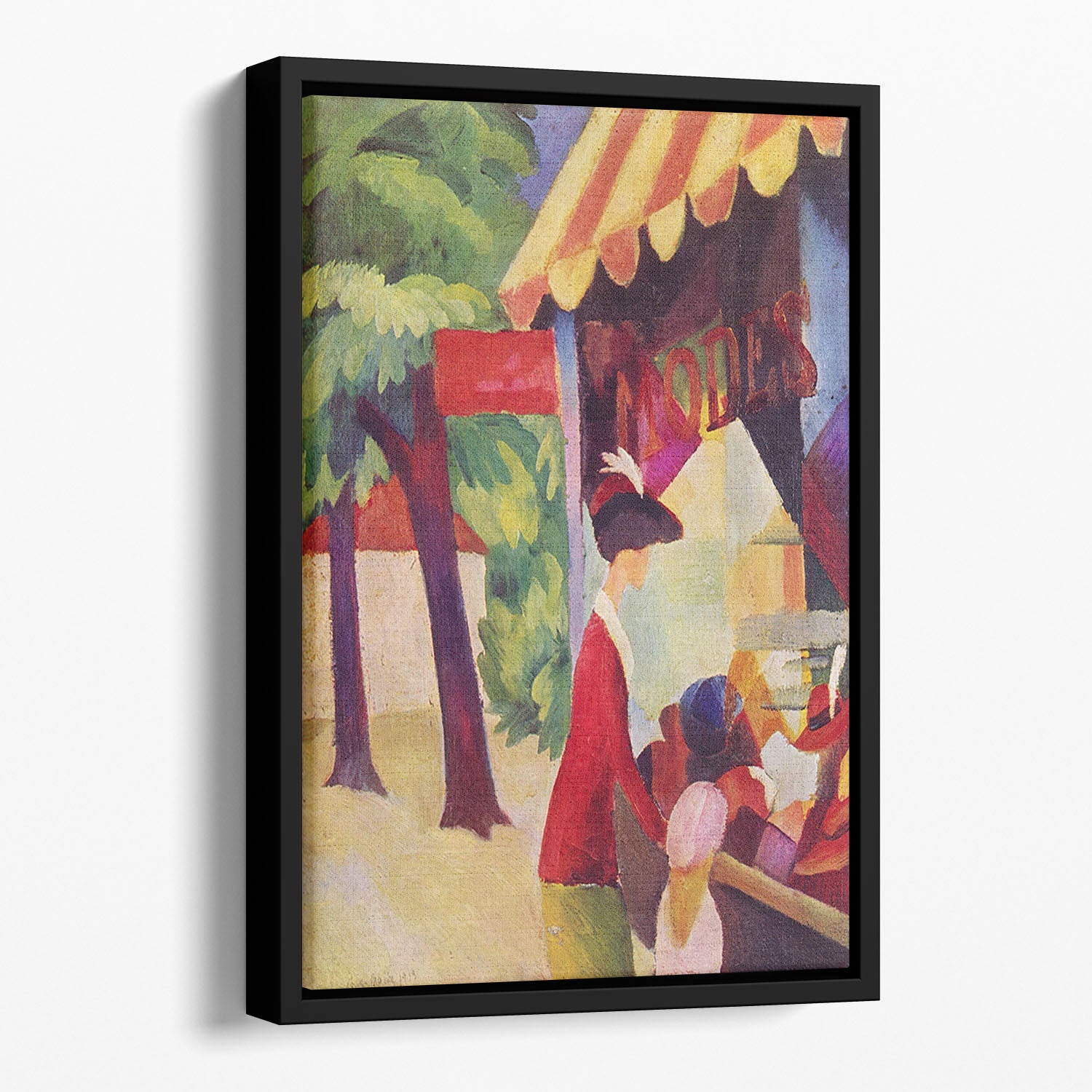 Before Hutladen woman with a red jacket and child by Macke Floating Framed Canvas - Canvas Art Rocks - 1