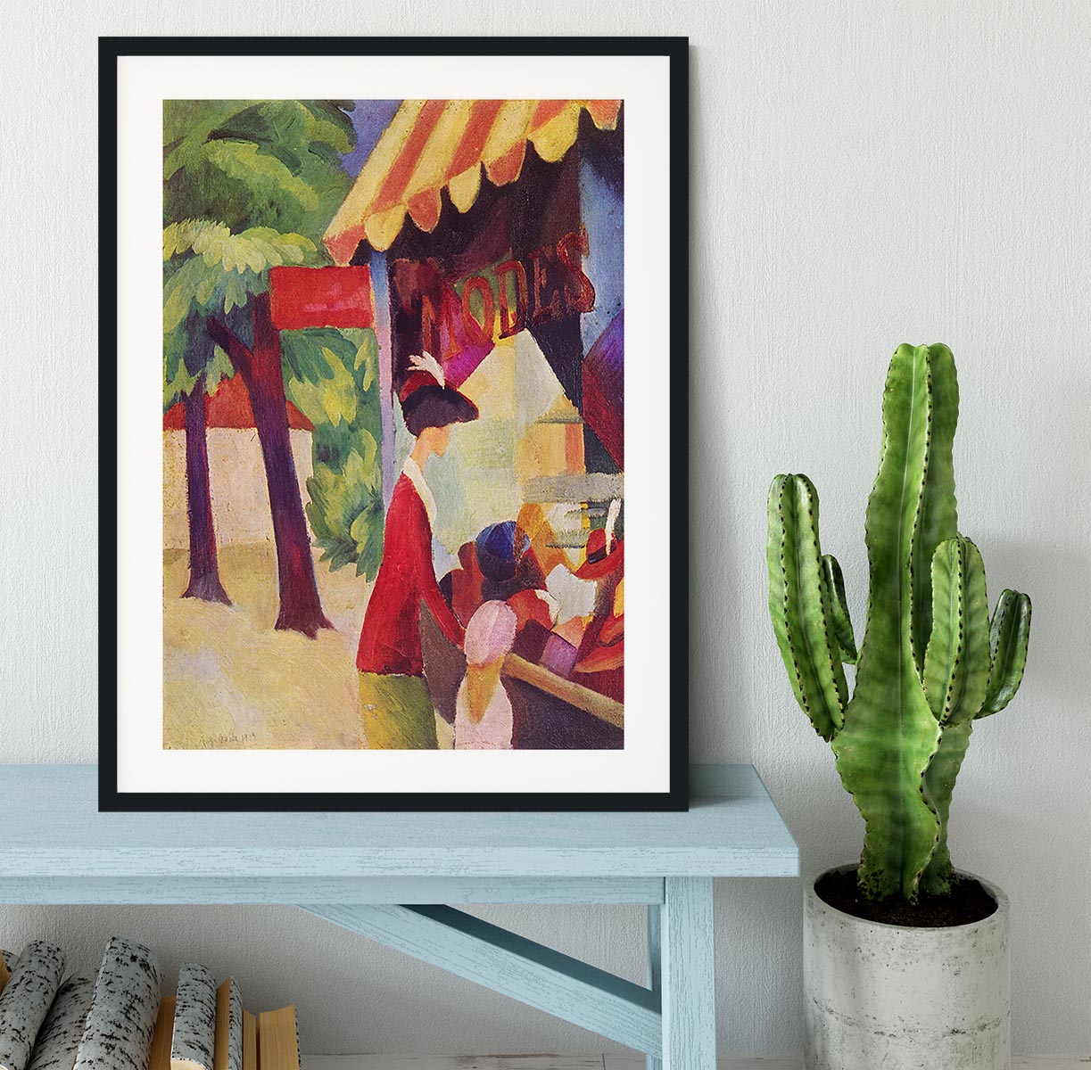 Before Hutladen woman with a red jacket and child by Macke Framed Print - Canvas Art Rocks - 1