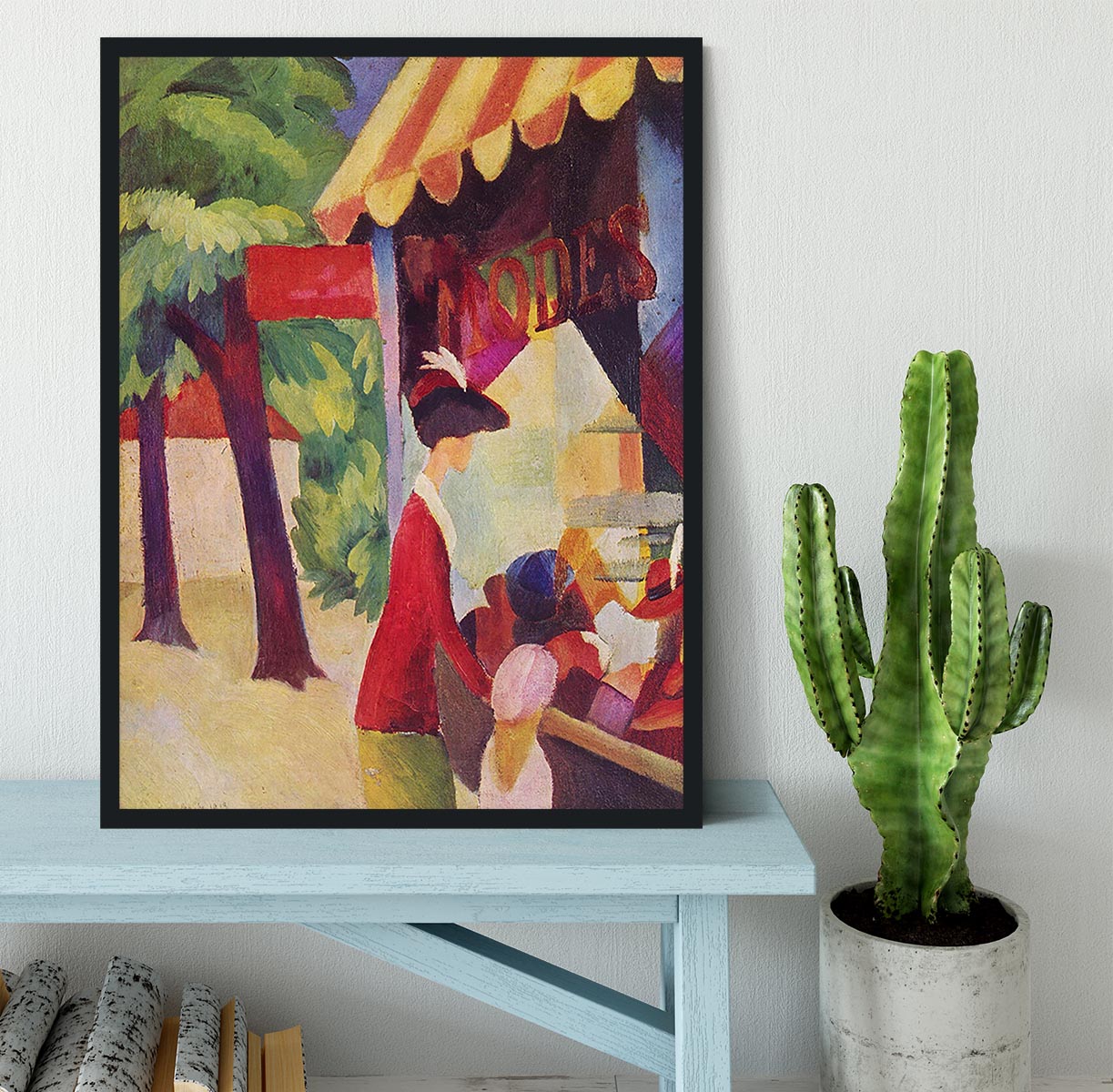Before Hutladen woman with a red jacket and child by Macke Framed Print - Canvas Art Rocks - 2