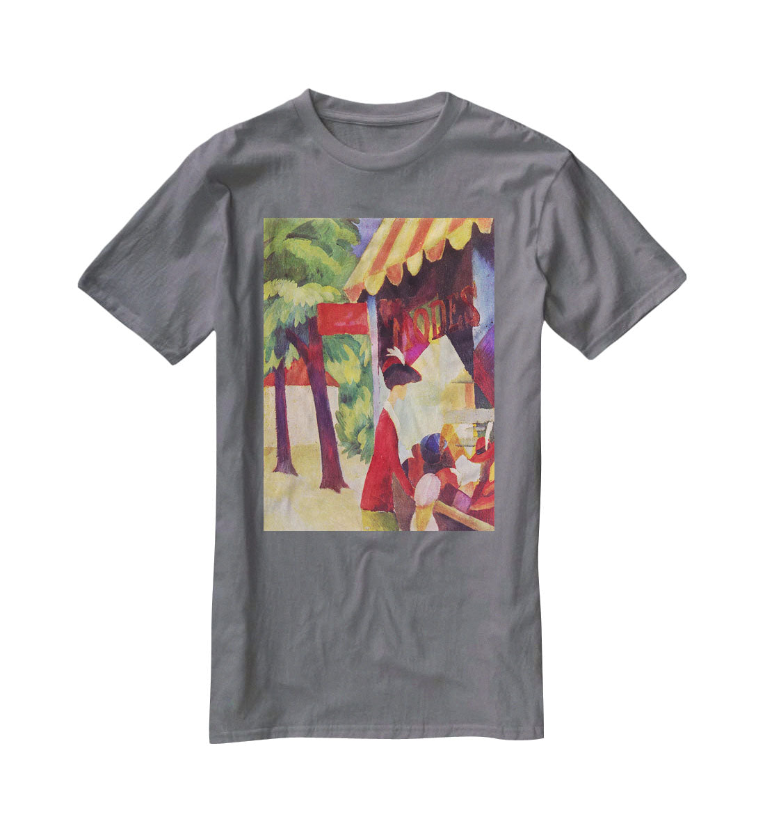 Before Hutladen woman with a red jacket and child by Macke T-Shirt - Canvas Art Rocks - 3