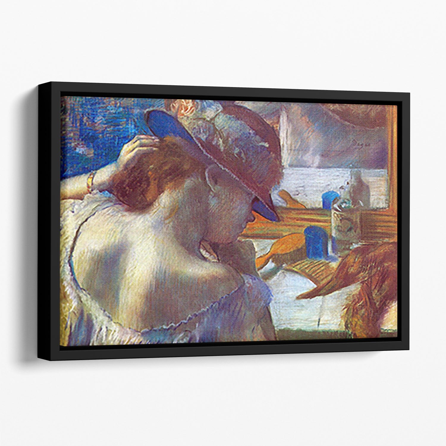 Before the mirror by Degas Floating Framed Canvas