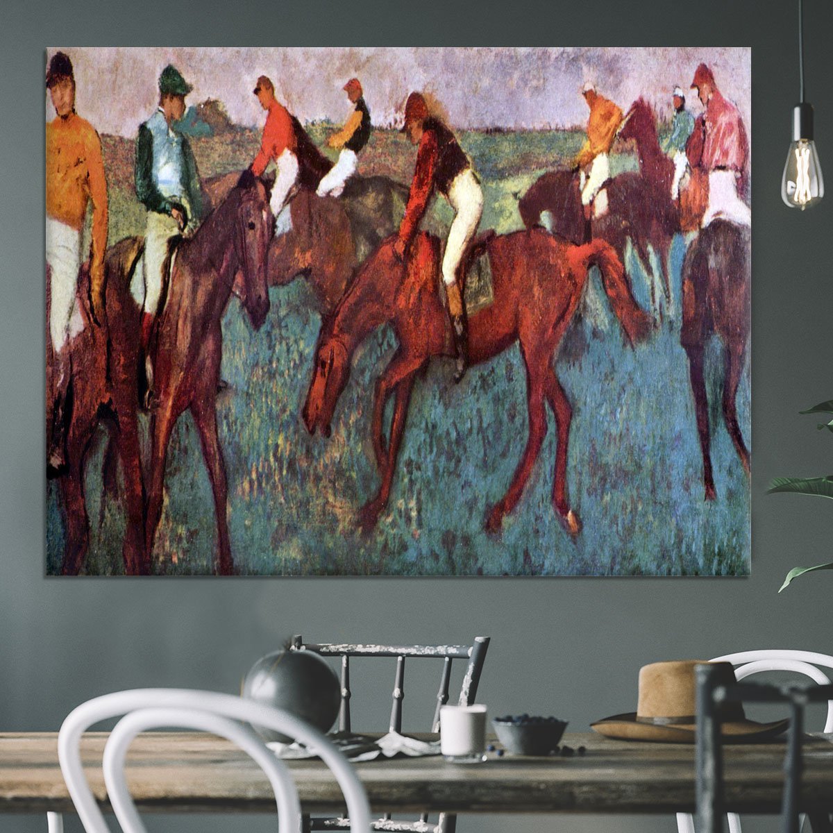 Before the start Jockeis during training by Degas Canvas Print or Poster