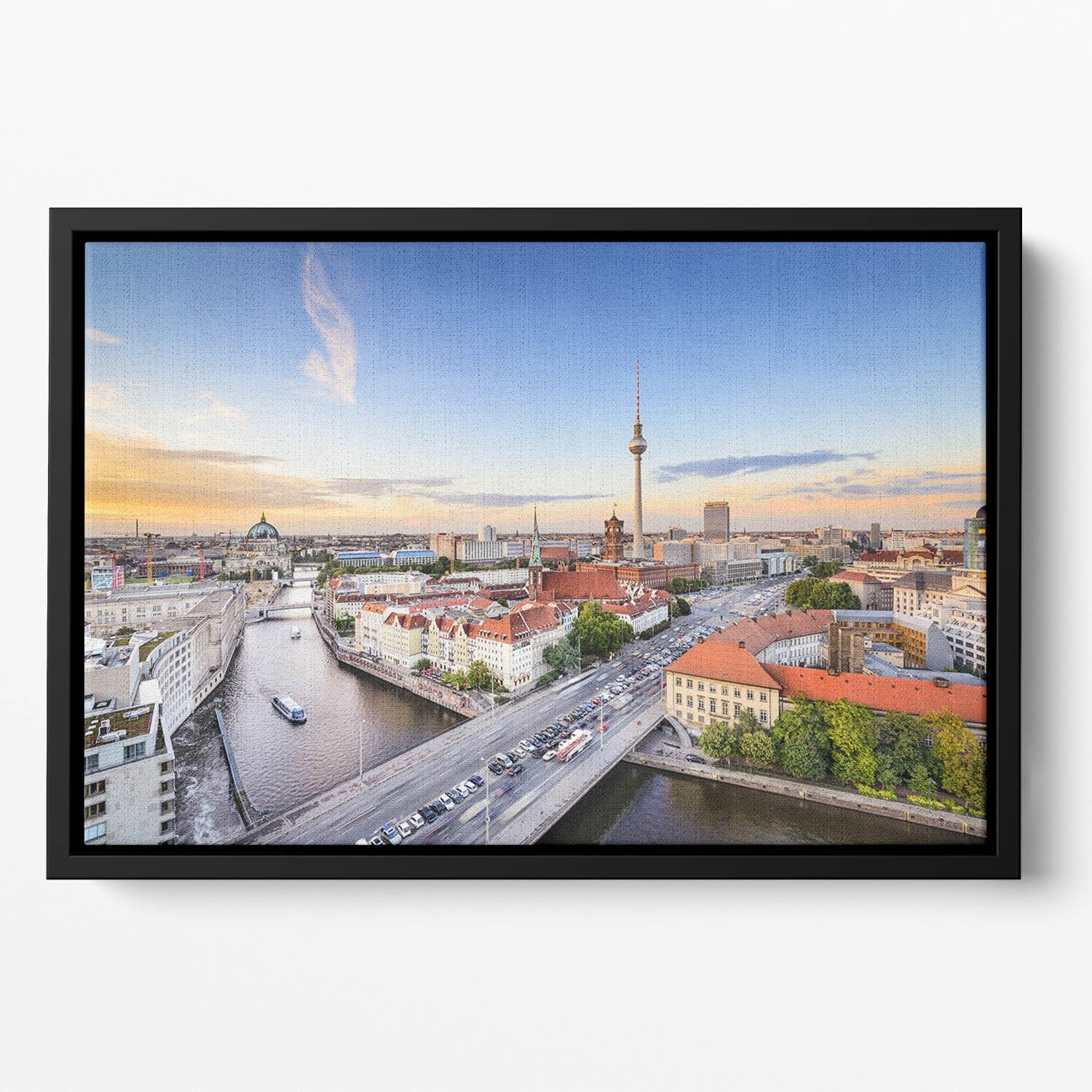 Berlin skyline on the Spree River Floating Framed Canvas
