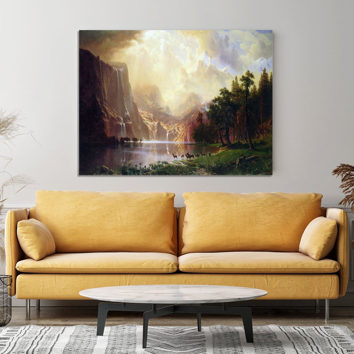 Between the Sierra Nevada Mountains by Bierstadt Canvas Print or Poster