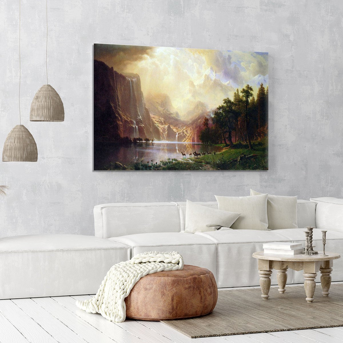 Between the Sierra Nevada Mountains by Bierstadt Canvas Print or Poster