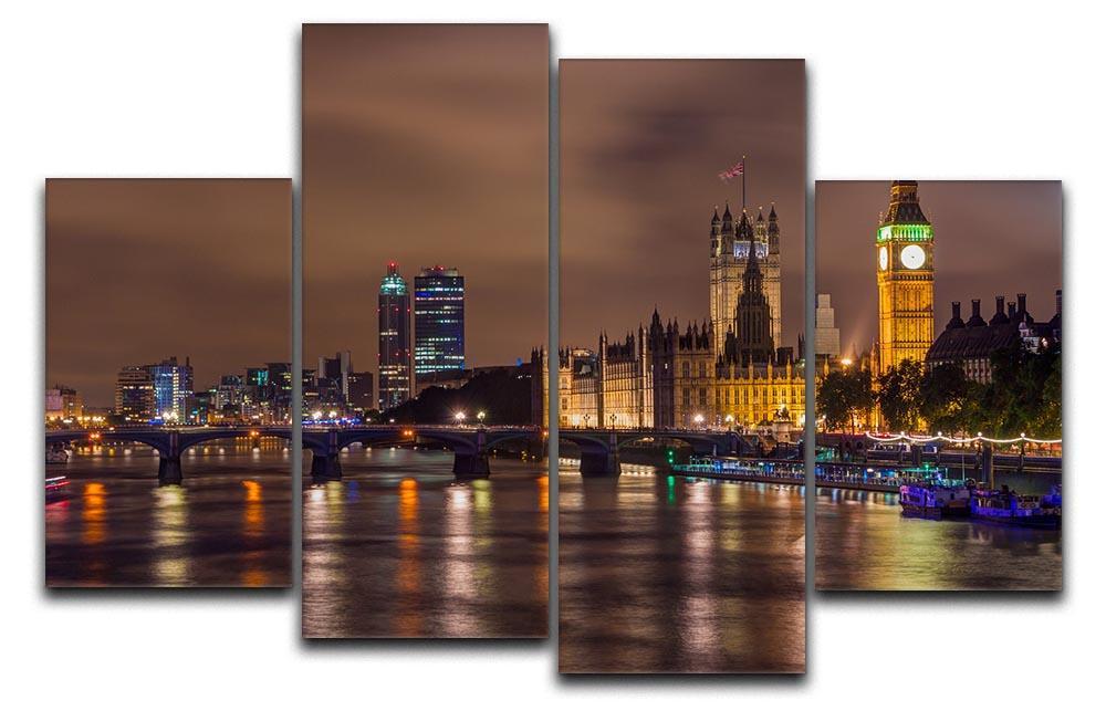 Big Ben and Westminster Bridge 4 Split Panel Canvas  - Canvas Art Rocks - 1