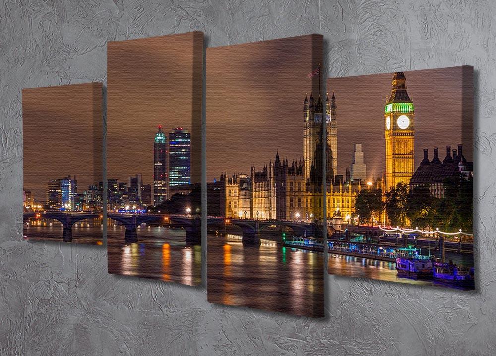 Big Ben and Westminster Bridge 4 Split Panel Canvas  - Canvas Art Rocks - 2