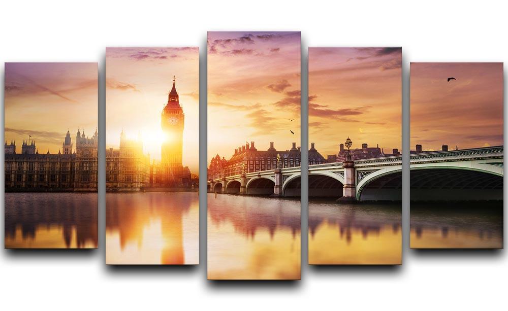 Big Ben and Westminster Bridge at dusk 5 Split Panel Canvas  - Canvas Art Rocks - 1