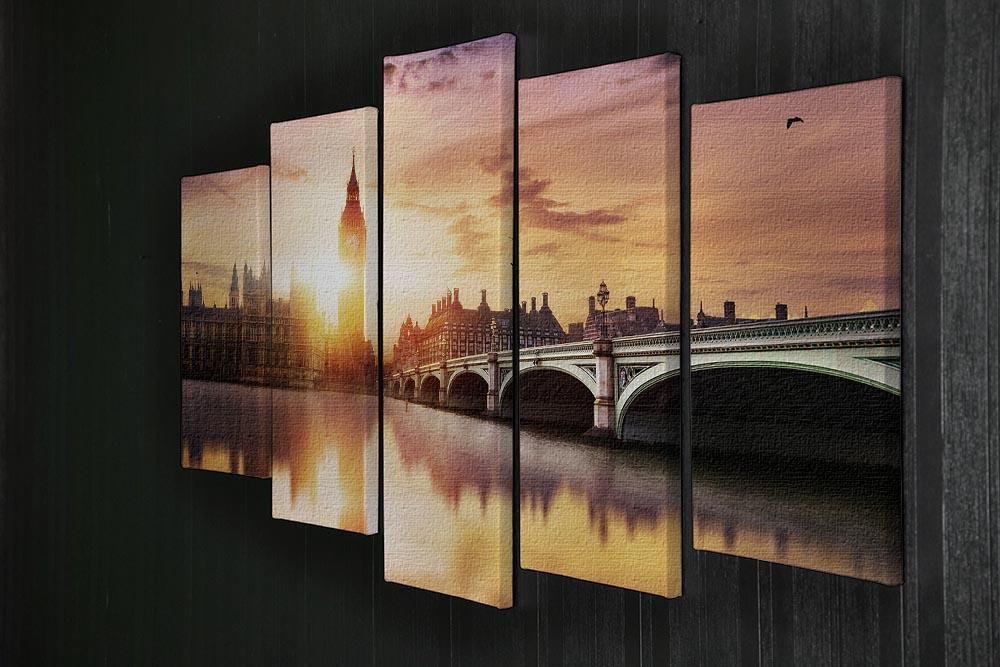 Big Ben and Westminster Bridge at dusk 5 Split Panel Canvas  - Canvas Art Rocks - 2