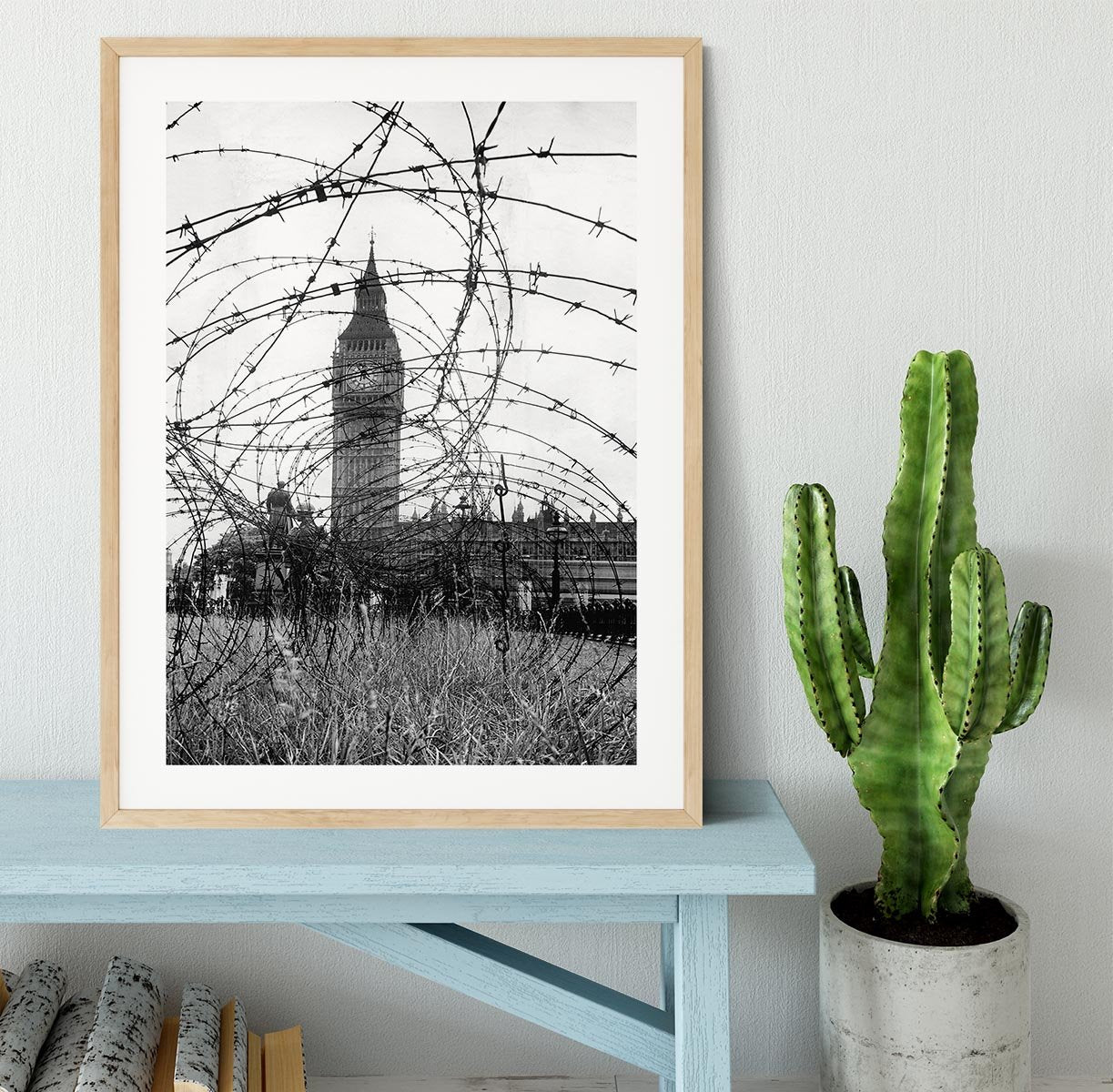 Big Ben through barbed wire Framed Print - Canvas Art Rocks - 3