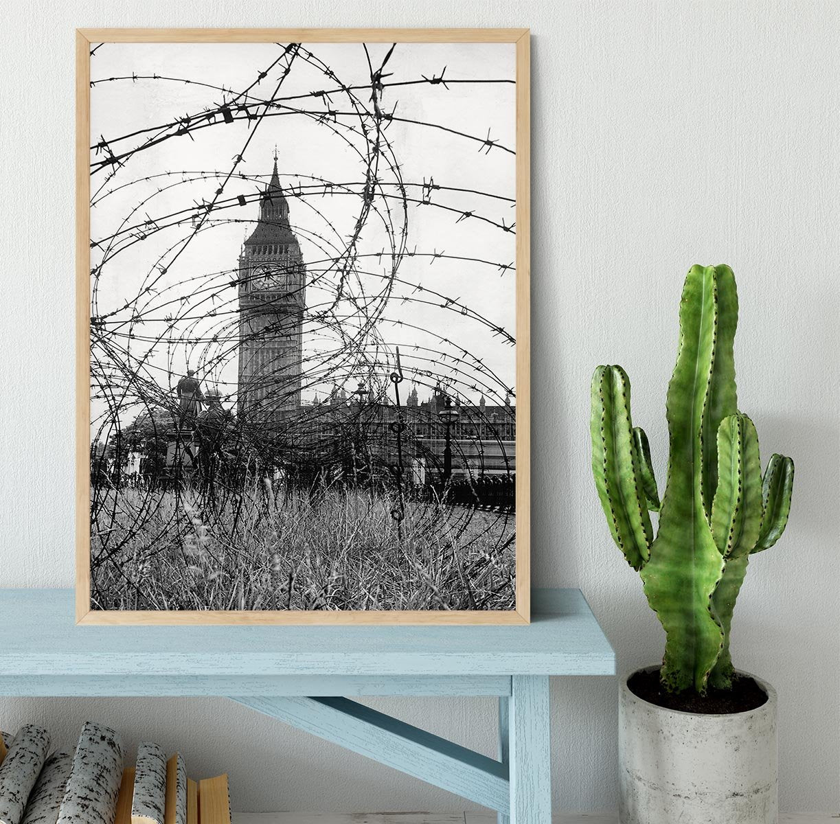 Big Ben through barbed wire Framed Print - Canvas Art Rocks - 4