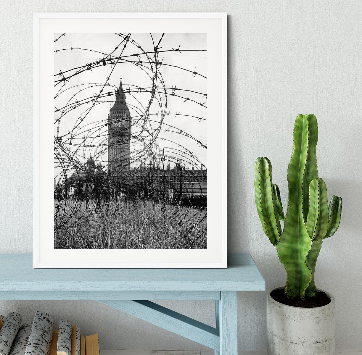 Big Ben through barbed wire Framed Print - Canvas Art Rocks - 5