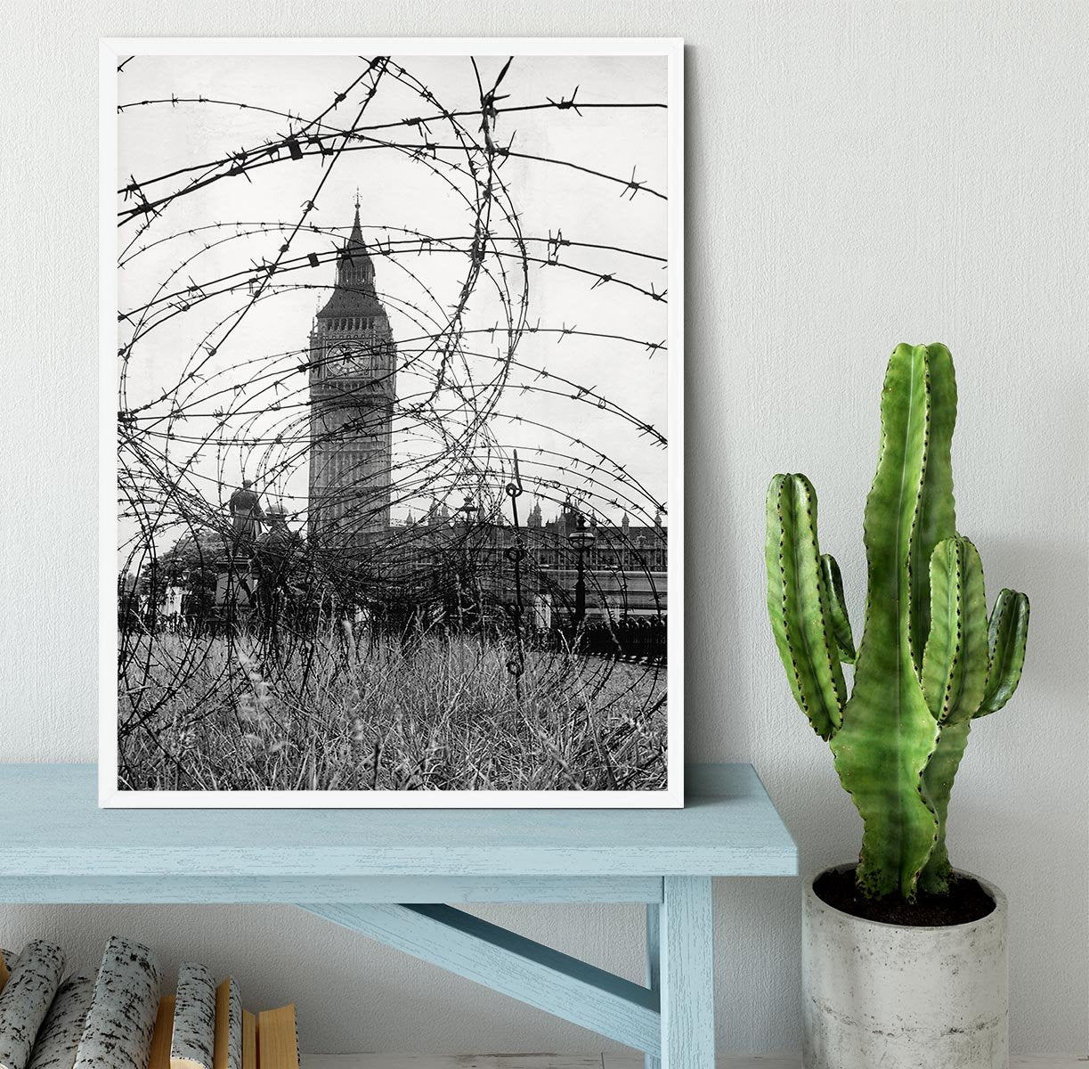 Big Ben through barbed wire Framed Print - Canvas Art Rocks -6