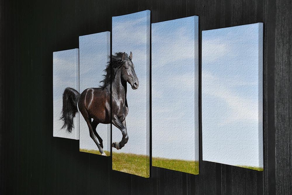 Black Kladruby horse rung gallop 5 Split Panel Canvas - Canvas Art Rocks - 2