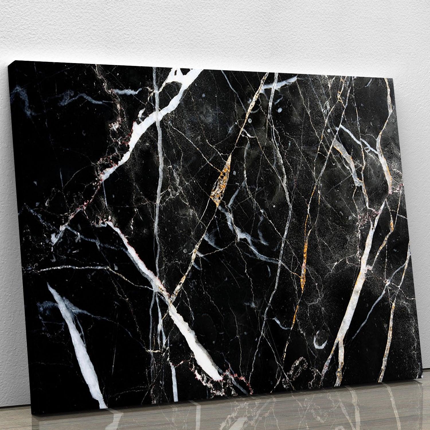 Black White and Gold Cracked Marble Canvas Print or Poster