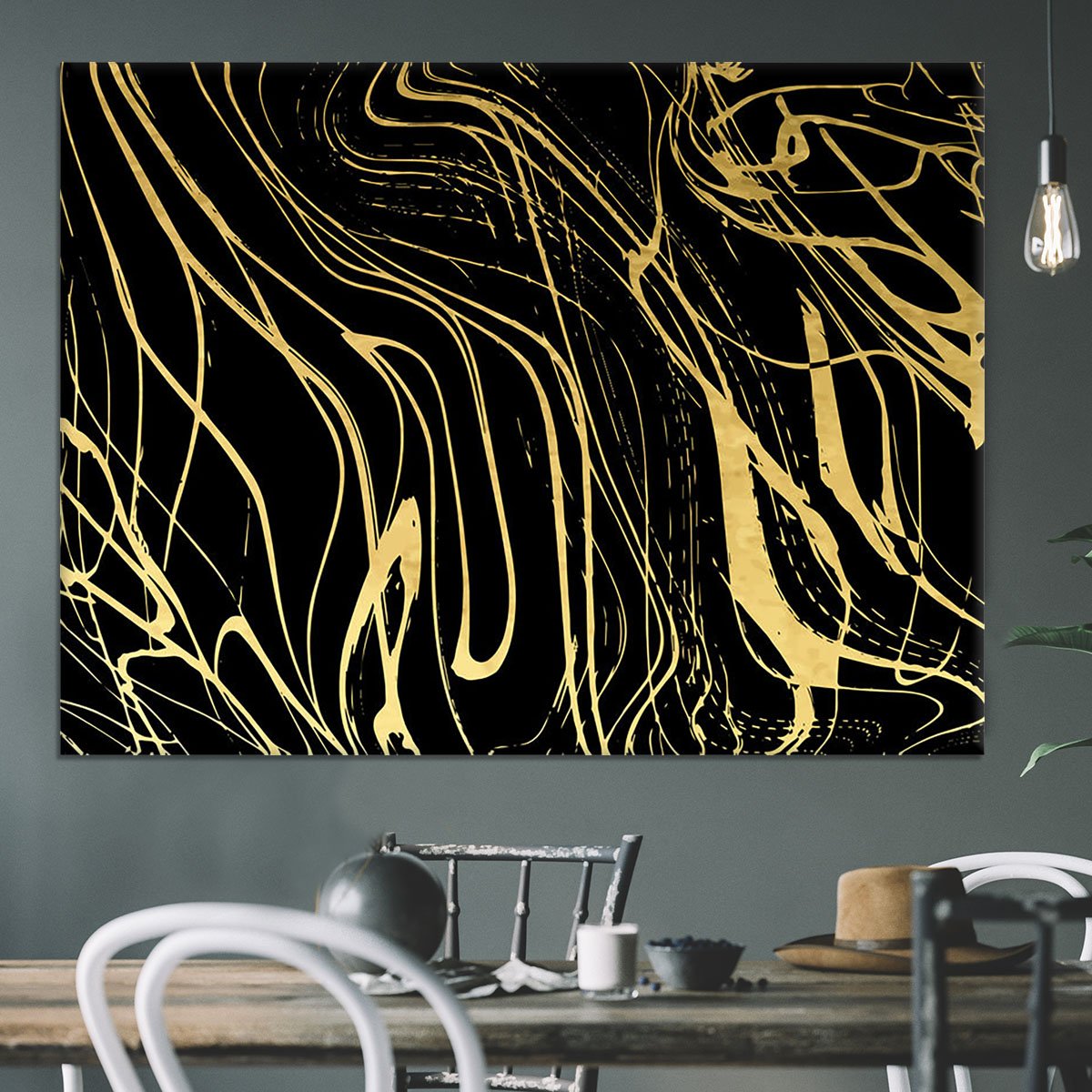 Black and Gold Swirled Abstract Canvas Print or Poster
