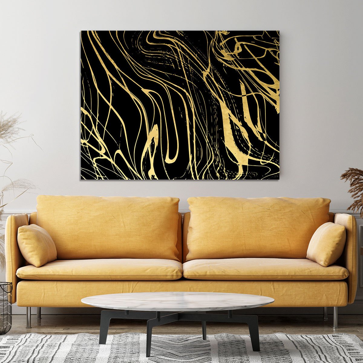 Black and Gold Swirled Abstract Canvas Print or Poster