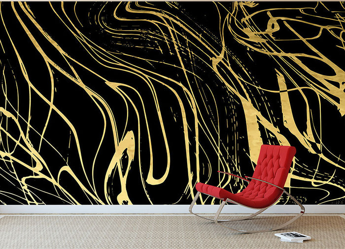 Black and Gold Swirled Abstract Wall Mural Wallpaper
