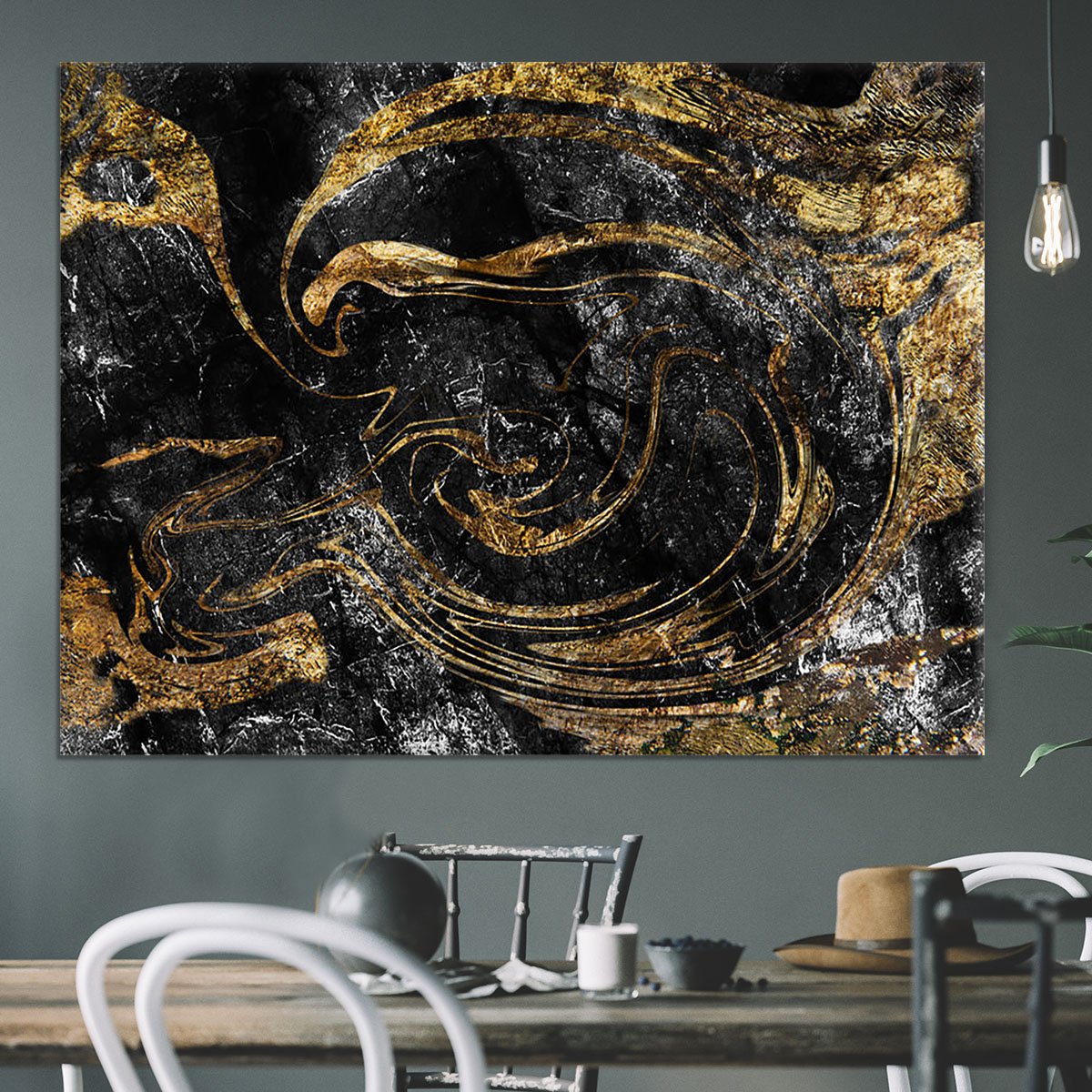 Black and Gold Swirled Marble Canvas Print or Poster