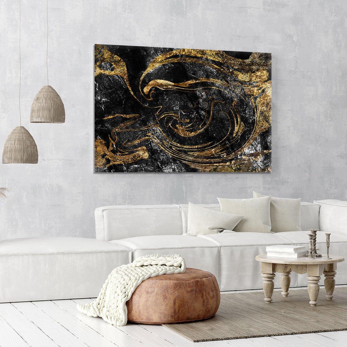 Black and Gold Swirled Marble Canvas Print or Poster