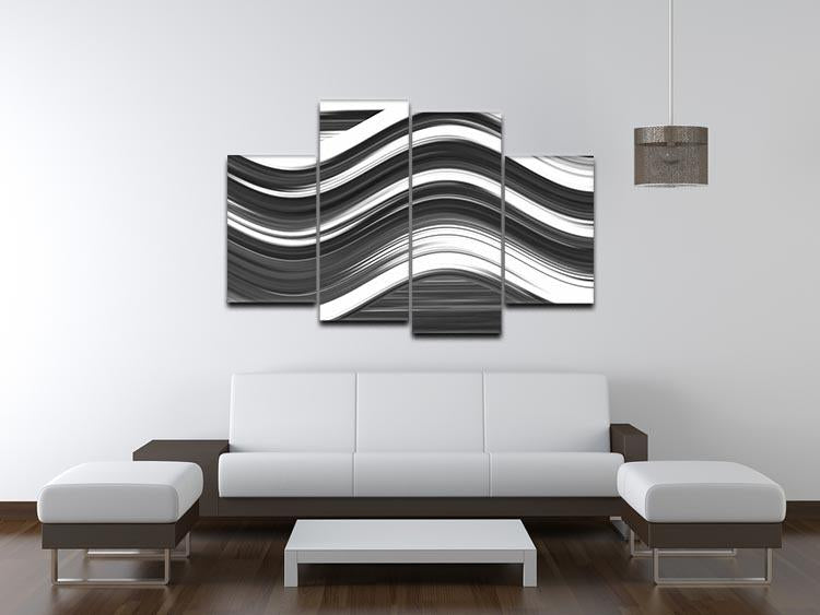 Black and White Wave 4 Split Panel Canvas - Canvas Art Rocks - 3