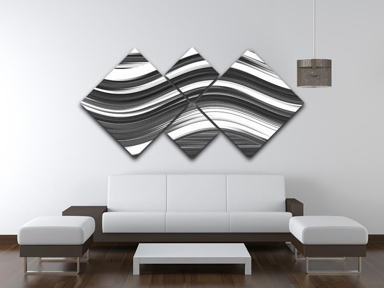 Black and White Wave 4 Square Multi Panel Canvas - Canvas Art Rocks - 3
