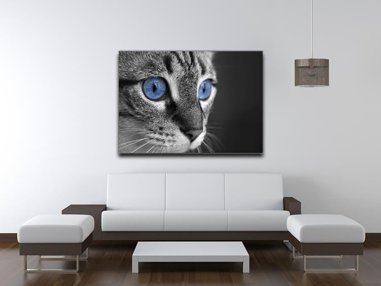 Black and white close up of cat with deep blue eyes Canvas Print or Poster - Canvas Art Rocks - 4