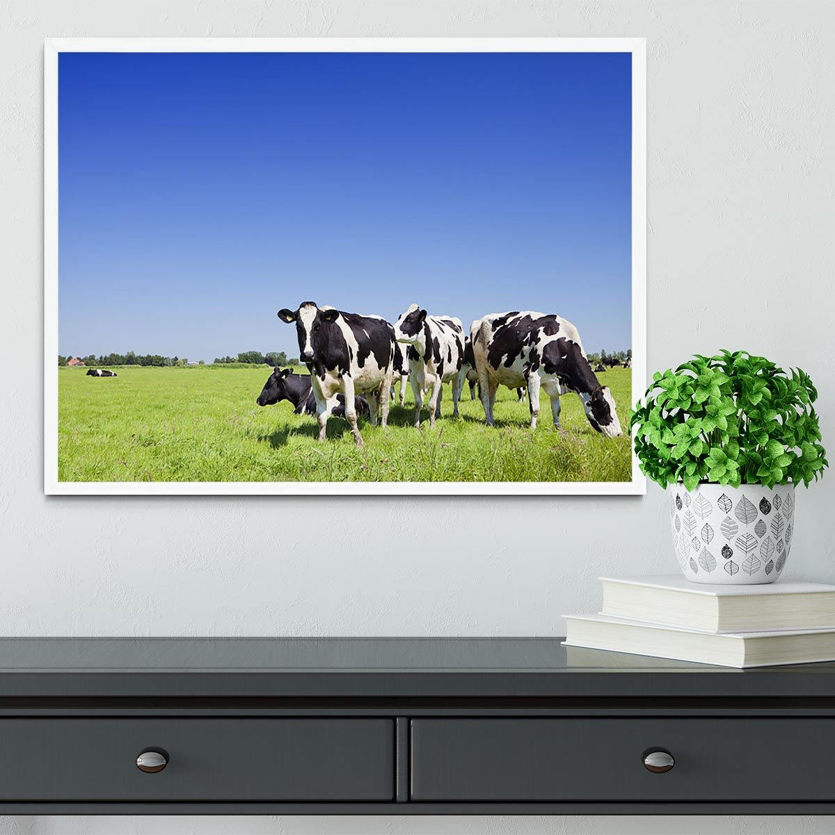 Black and white cows Framed Print - Canvas Art Rocks -6