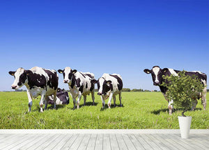 Black and white cows in a grassy field Wall Mural Wallpaper - Canvas Art Rocks - 4