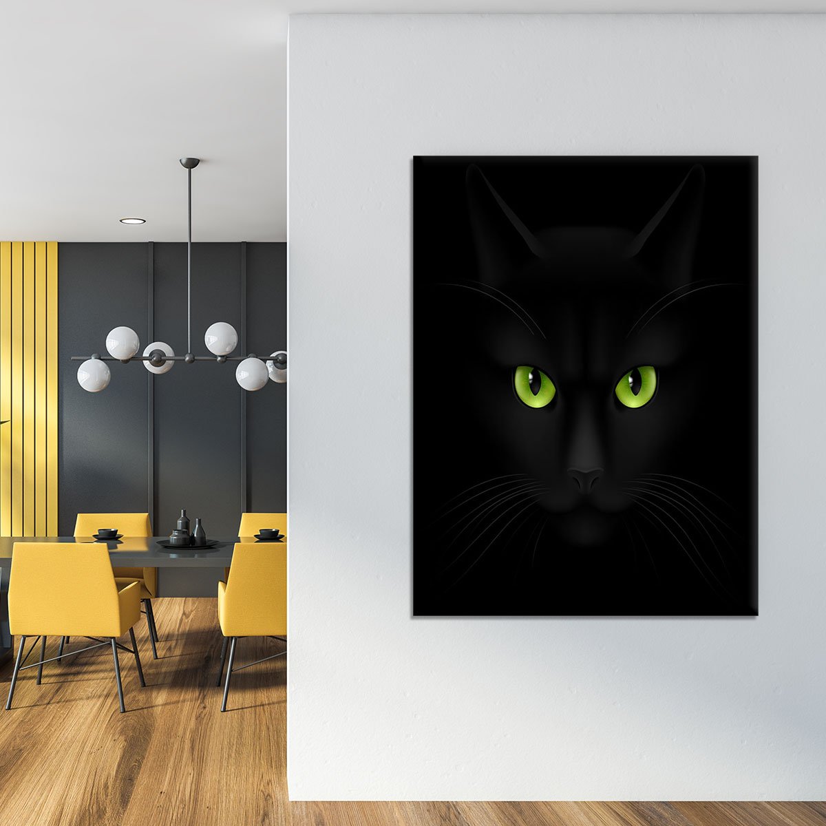 Black cat with green eyes Canvas Print or Poster