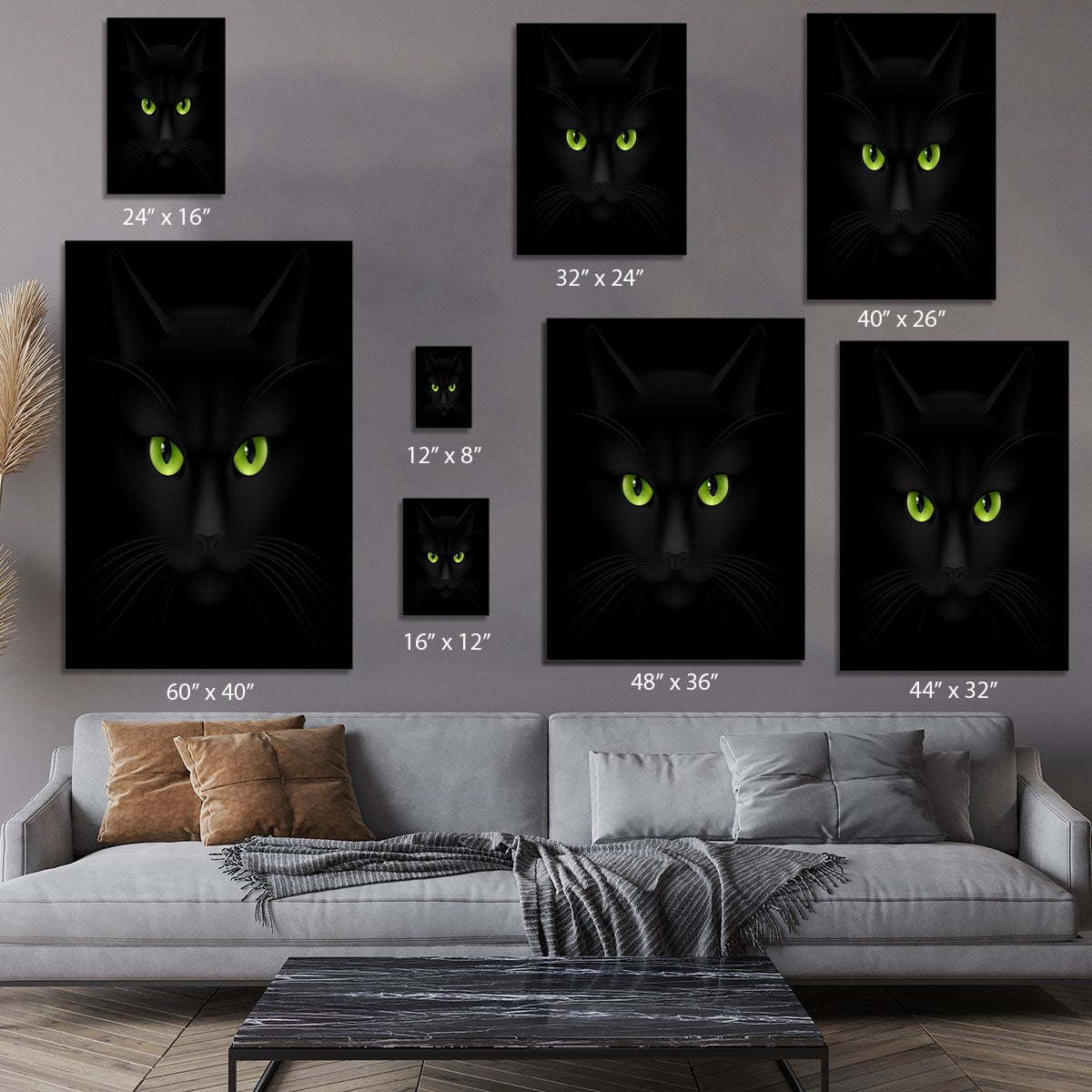 Black cat with green eyes Canvas Print or Poster