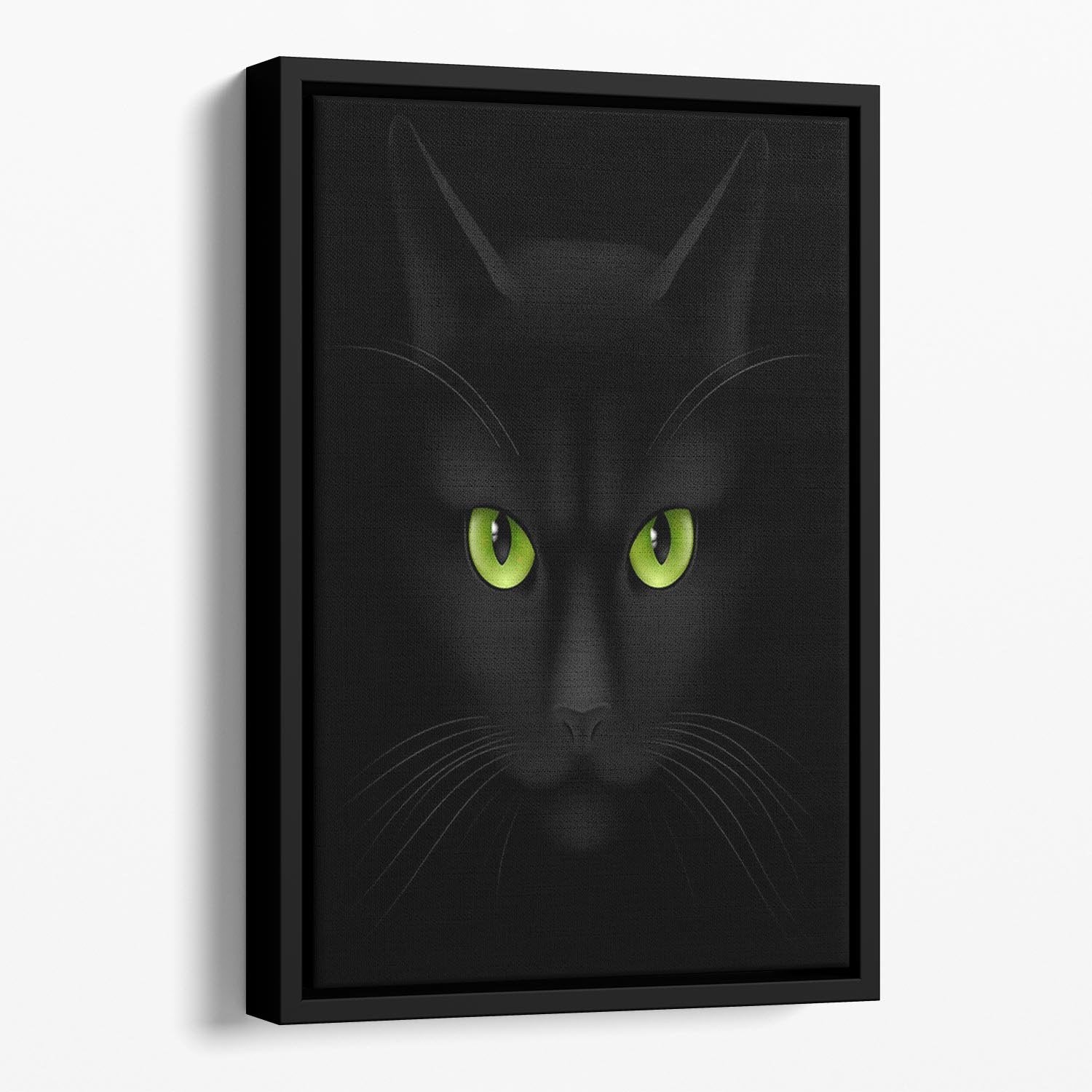 Black cat with green eyes Floating Framed Canvas - Canvas Art Rocks - 1