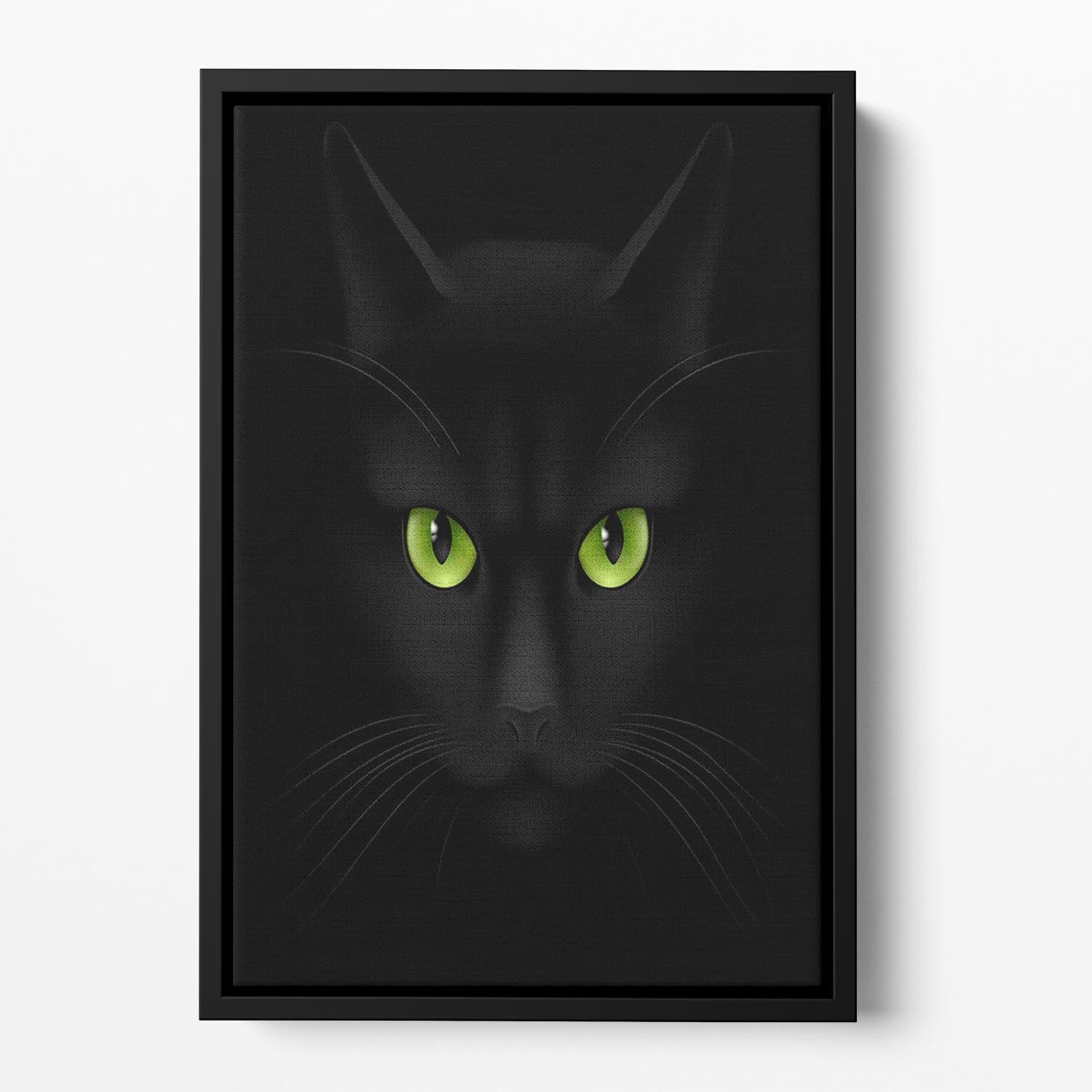 Black cat with green eyes Floating Framed Canvas - Canvas Art Rocks - 2