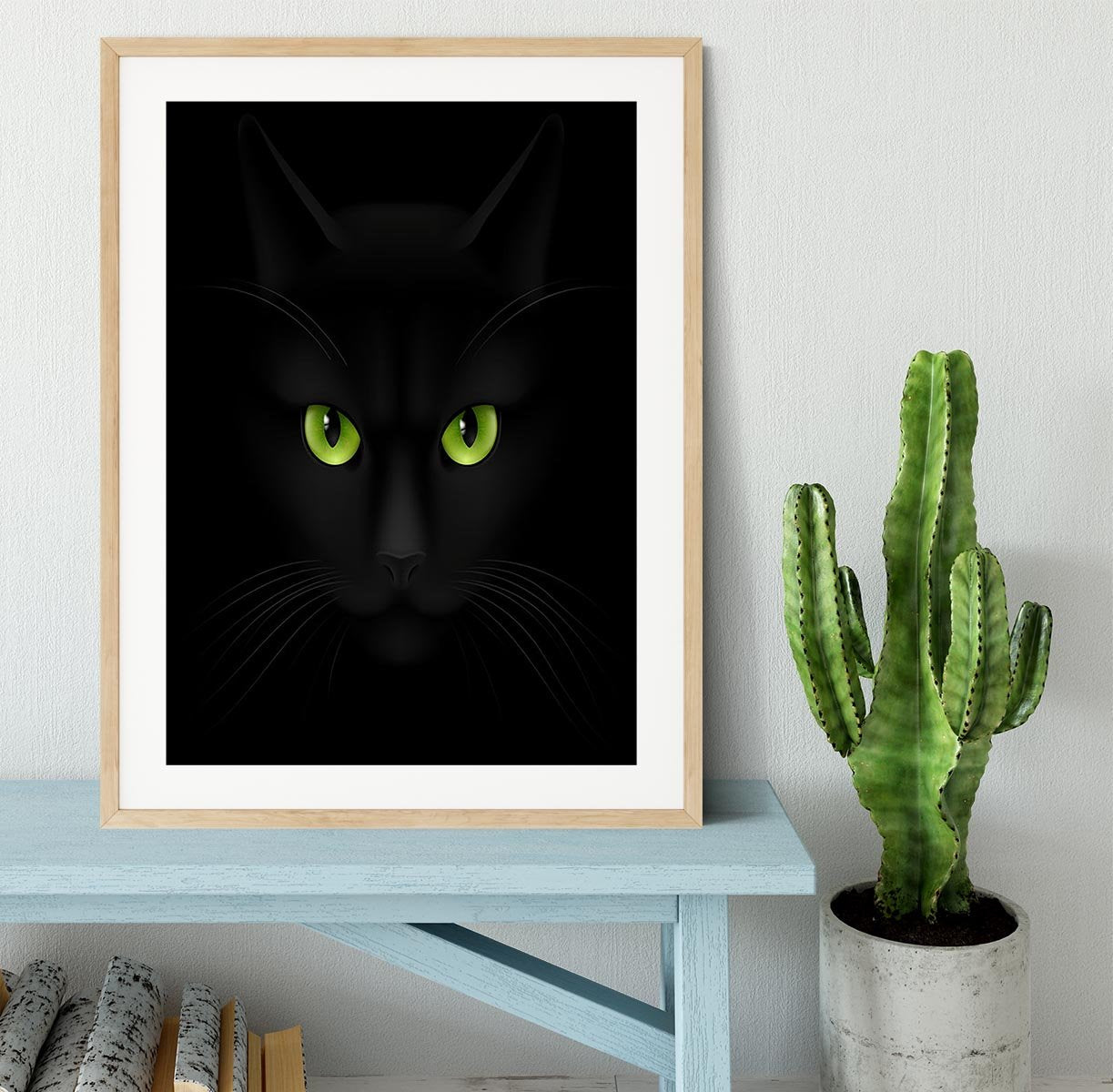 Black cat with green eyes Framed Print - Canvas Art Rocks - 3