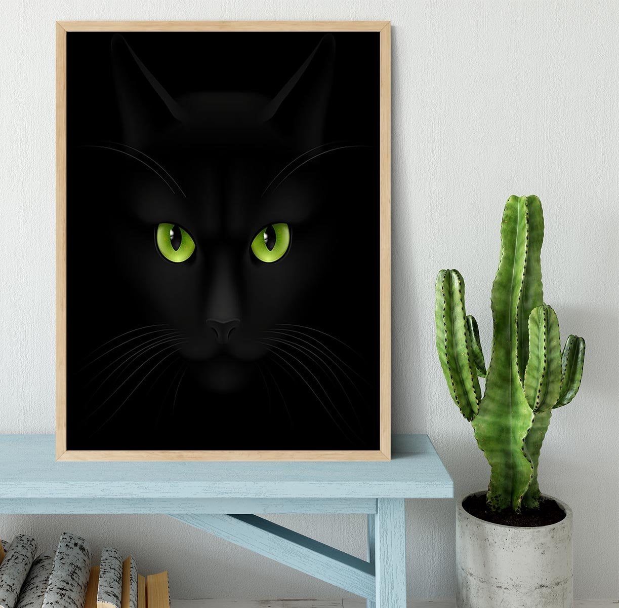 Black cat with green eyes Framed Print - Canvas Art Rocks - 4
