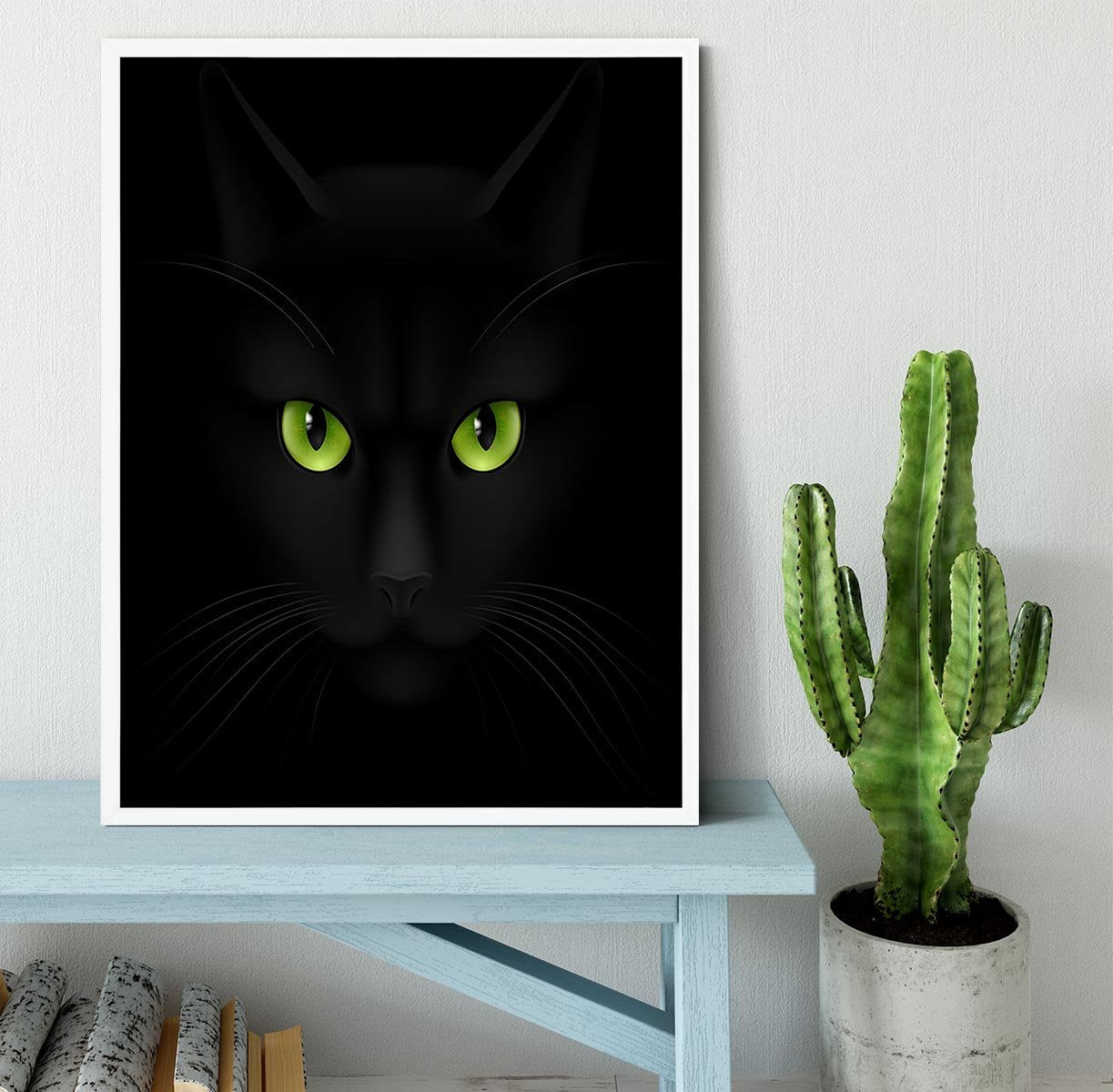 Black cat with green eyes Framed Print - Canvas Art Rocks -6