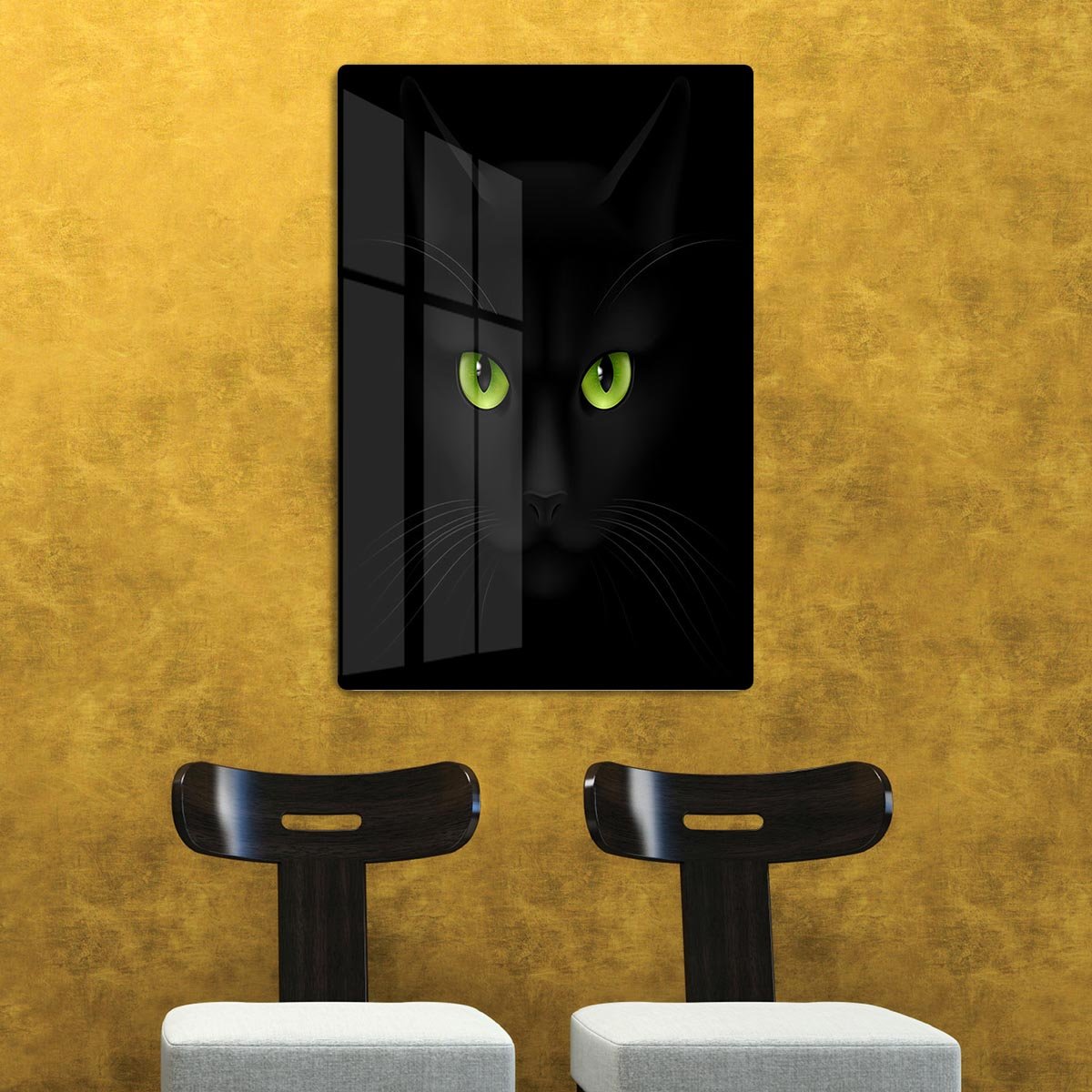 Black cat with green eyes HD Metal Print - Canvas Art Rocks - 2