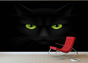 Black cat with green eyes Wall Mural Wallpaper - Canvas Art Rocks - 2