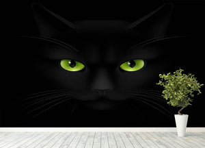 Black cat with green eyes Wall Mural Wallpaper - Canvas Art Rocks - 4