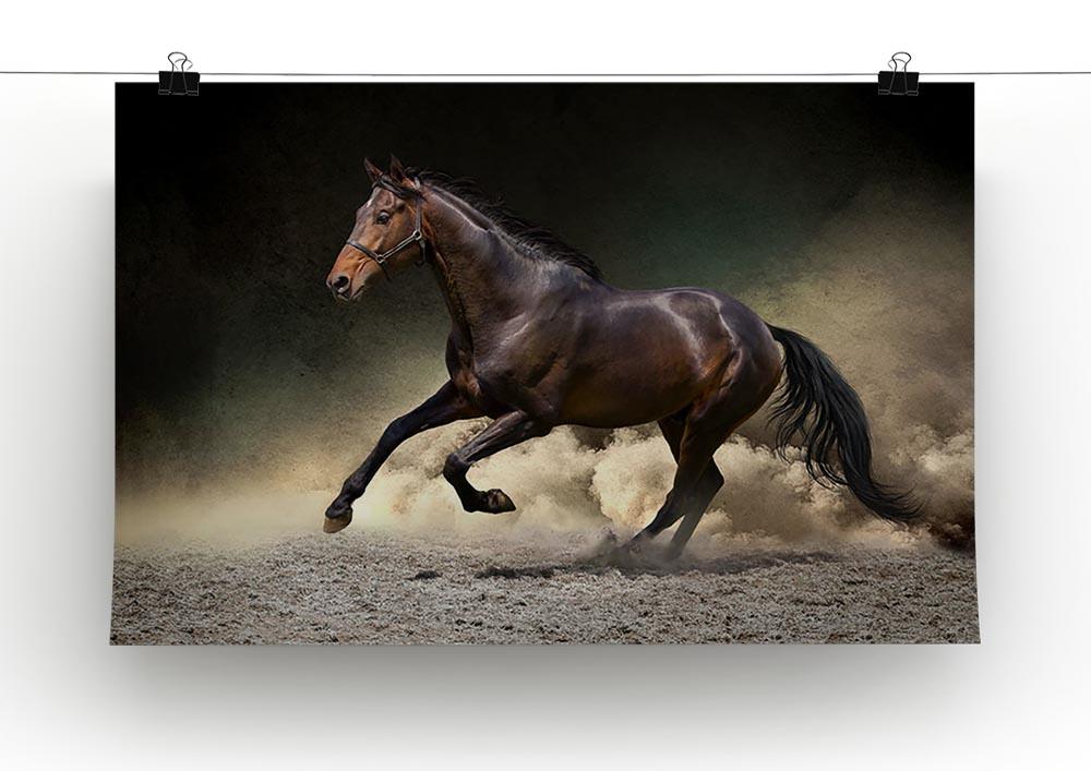 Black horse run gallop in dust desert Canvas Print or Poster - Canvas Art Rocks - 2