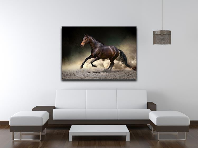 Black horse run gallop in dust desert Canvas Print or Poster - Canvas Art Rocks - 4