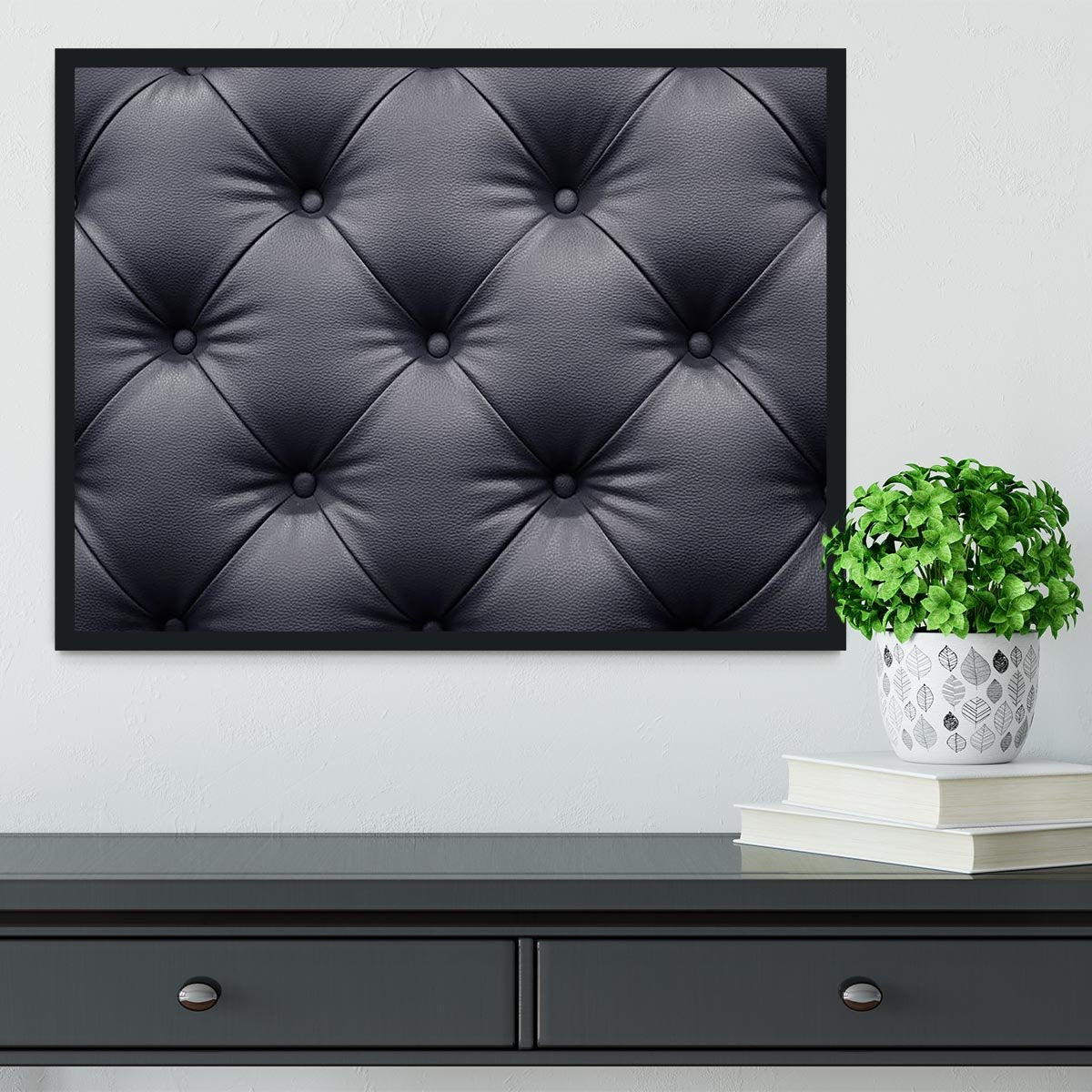Black leather sofa texture Framed Print - Canvas Art Rocks - 2