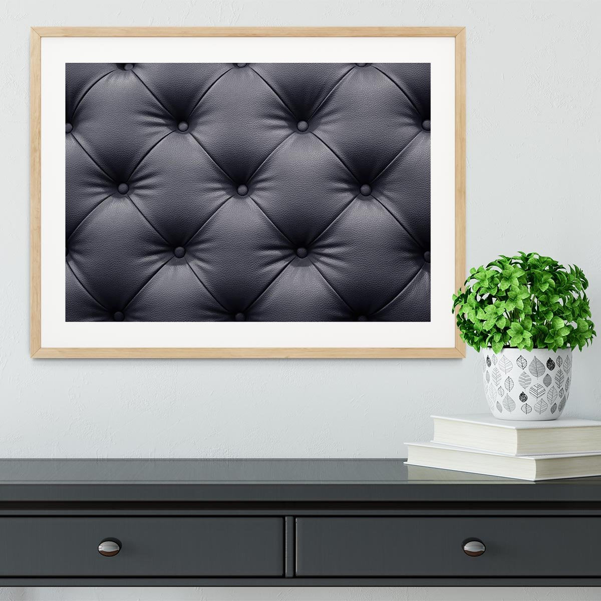 Black leather sofa texture Framed Print - Canvas Art Rocks - 3