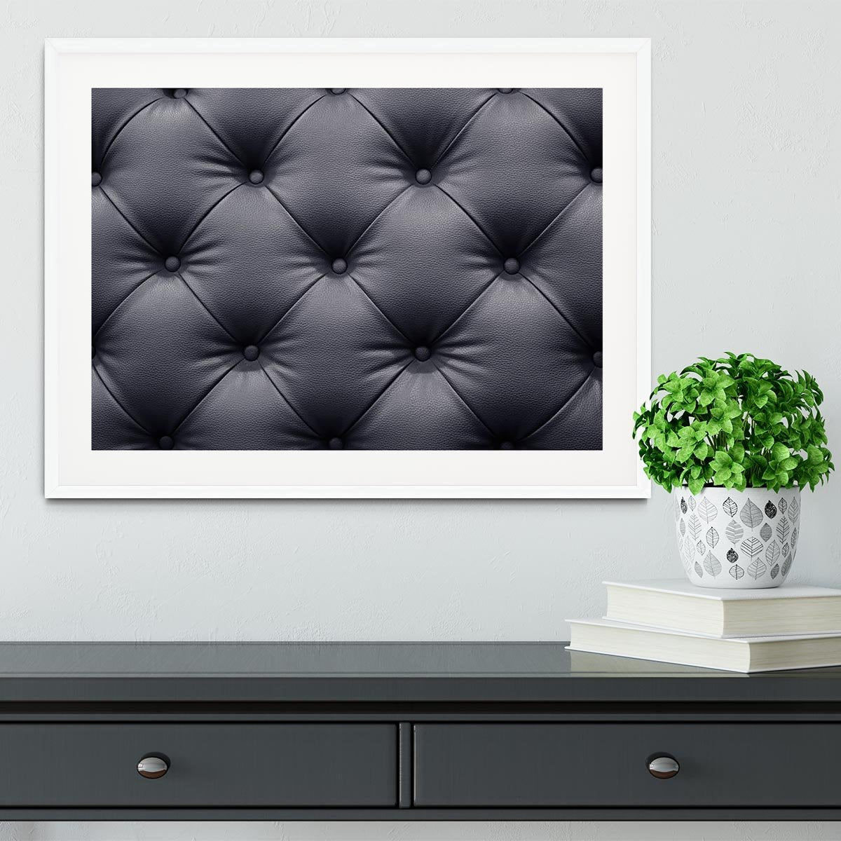 Black leather sofa texture Framed Print - Canvas Art Rocks - 5