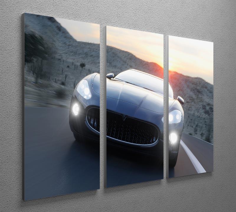 Black sport car on road 3 Split Panel Canvas Print - Canvas Art Rocks - 2