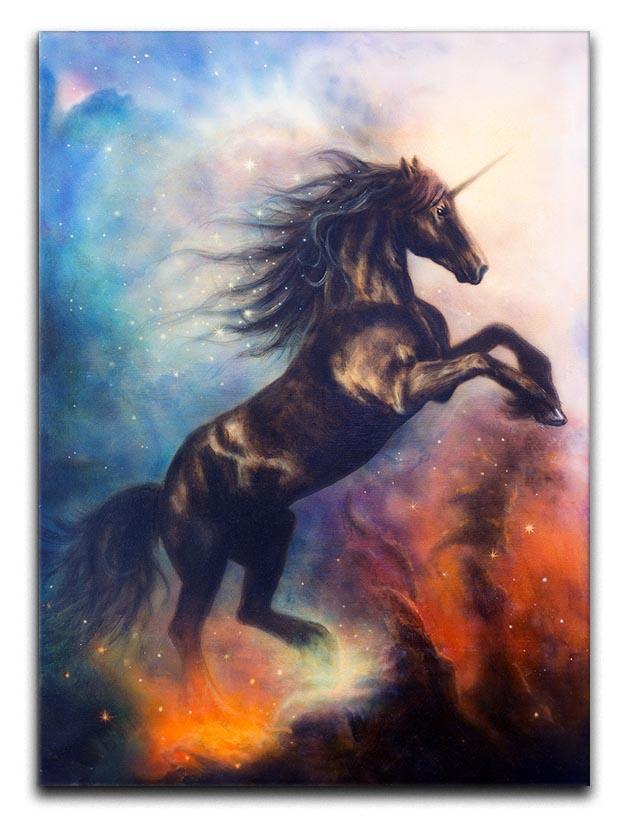 Black unicorn dancing in space Canvas Print or Poster  - Canvas Art Rocks - 1