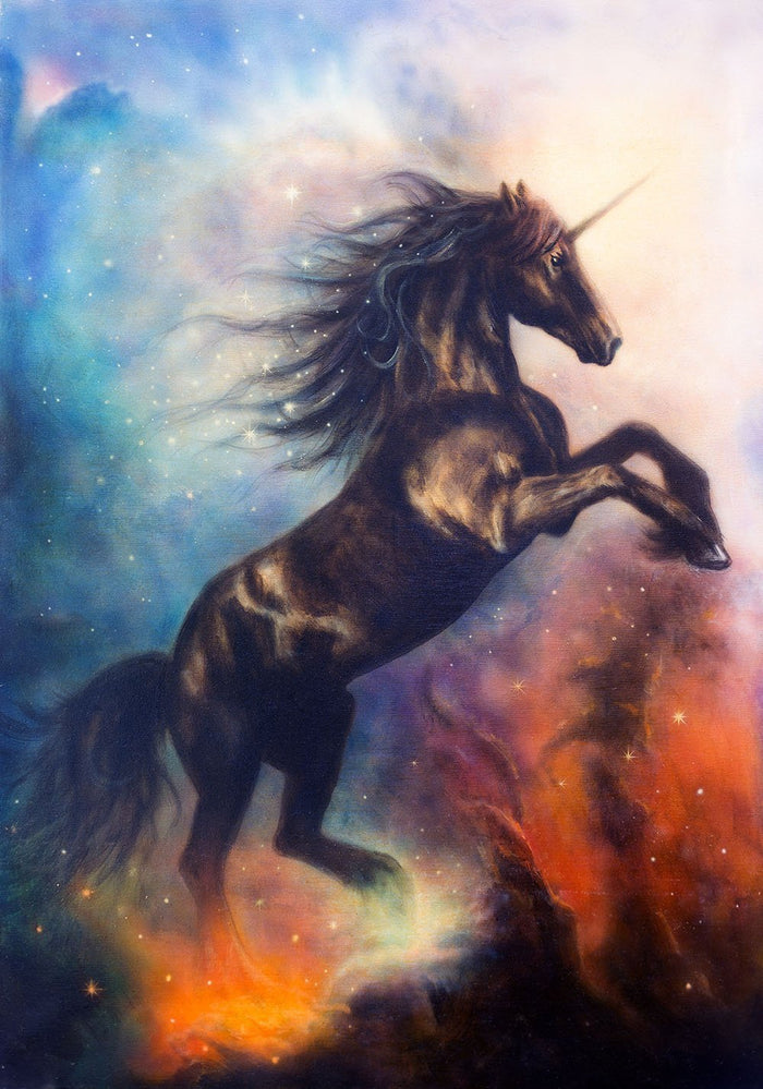 Black unicorn dancing in space Wall Mural Wallpaper