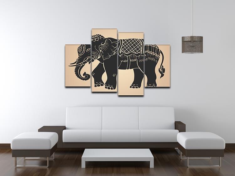 Black war elephant 4 Split Panel Canvas - Canvas Art Rocks - 3
