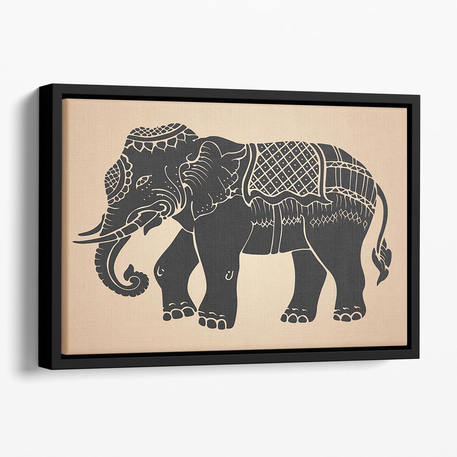 Black war elephant Floating Framed Canvas - Canvas Art Rocks - 1