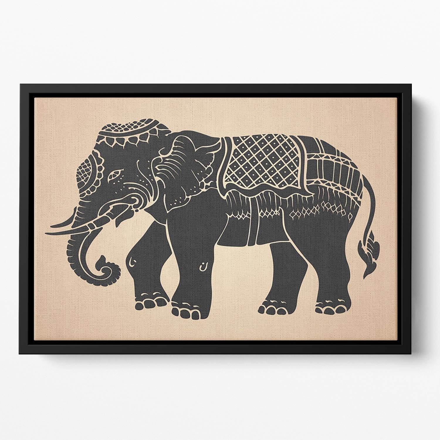 Black war elephant Floating Framed Canvas - Canvas Art Rocks - 2